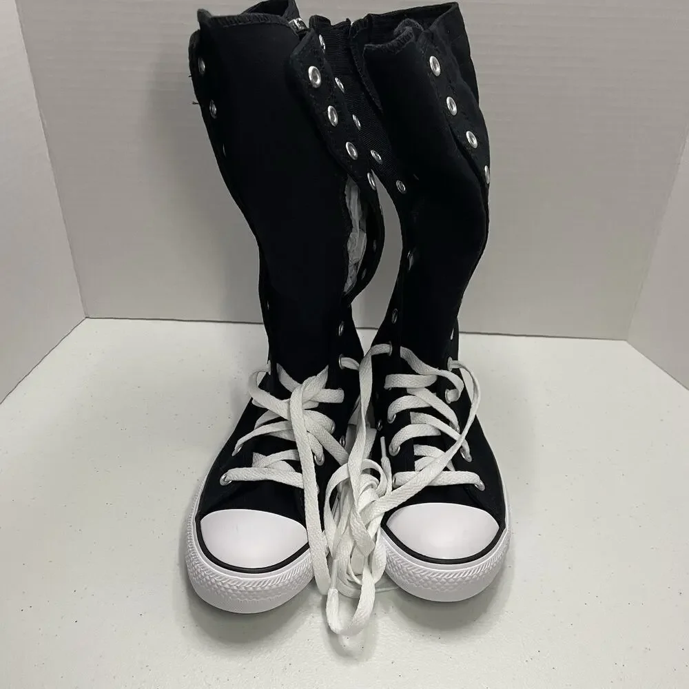 Converse Kids Size 3 Shoes NEW Knee High Chuck Taylor All Star XHi Black Zip Up - Picture 3 of 9